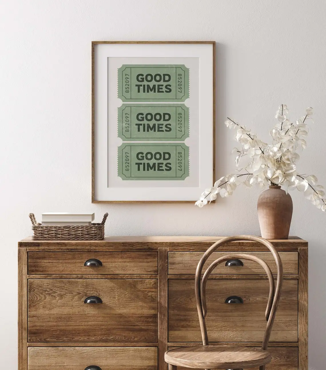 SQ Retro Good Times Green Ticket Wall Art Canvas Painting Trendy Bar Cart Wall Decor Digital Retro Poster Prints