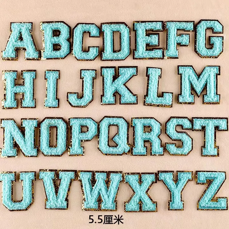 Color Chenille Patches on Makeup Bag Rainbow Letter DIY Iron Stockpatch Embroidery Fabric Alphabet Patch Lettering