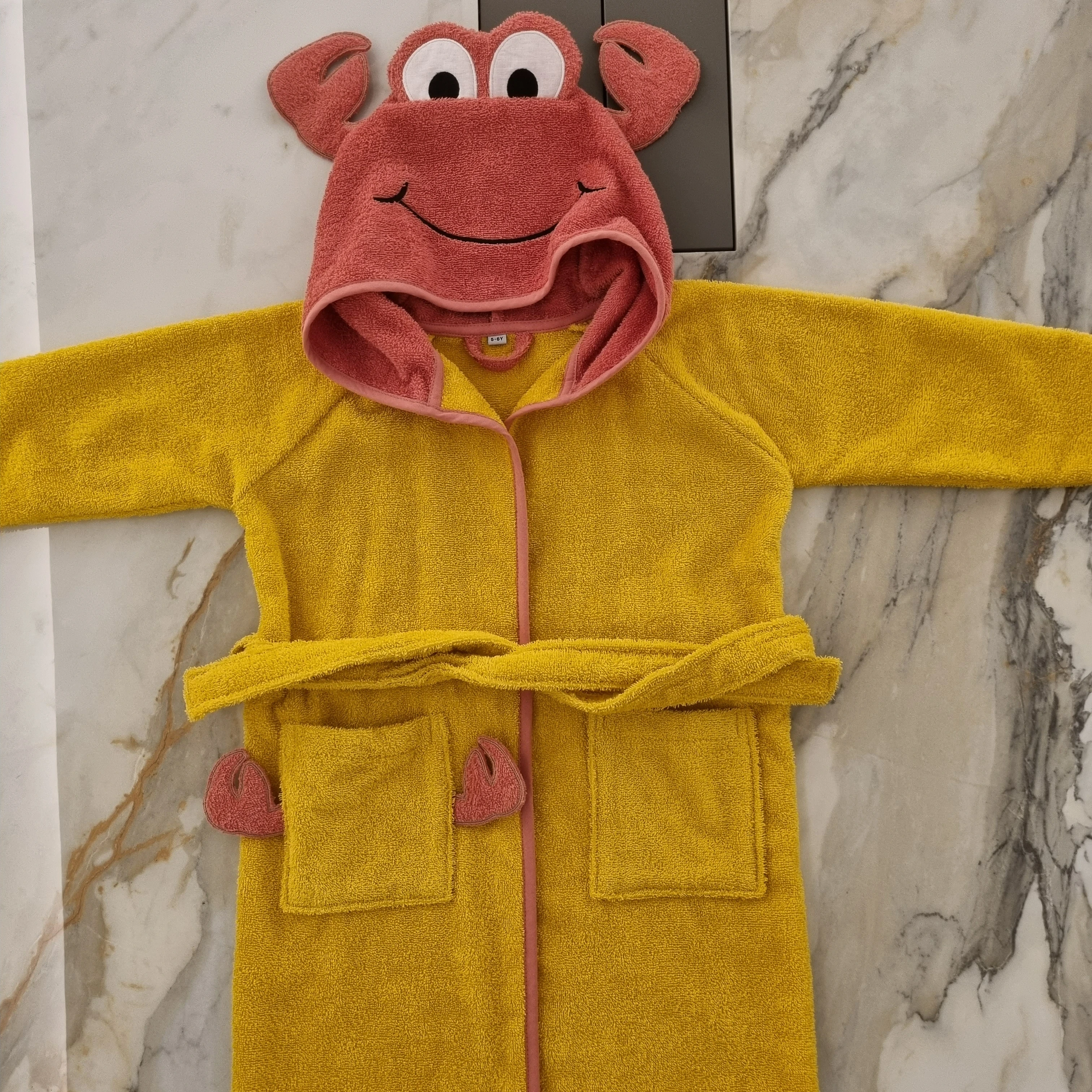 GOTS Certified Soft Organic Cotton Terry Baby Bathrobes with Custom Animal Design Embroidery