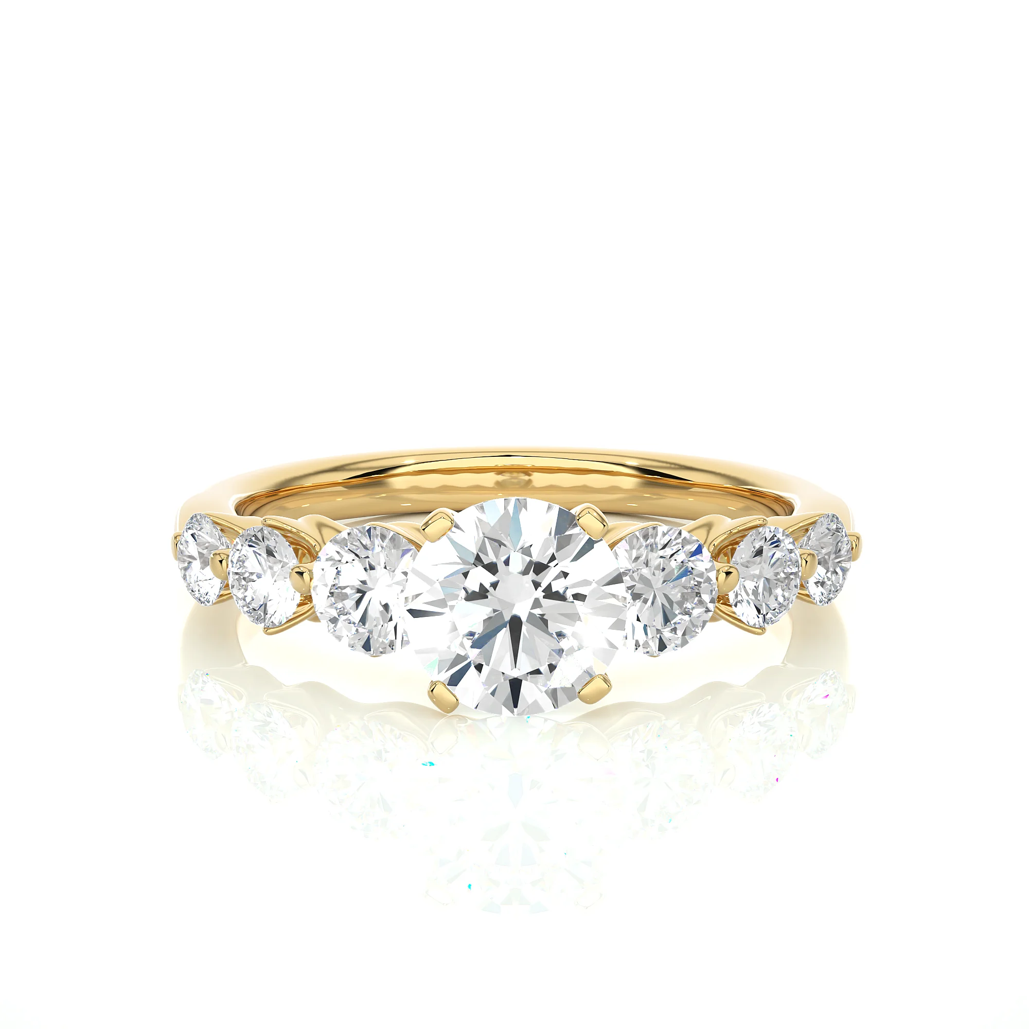 7 Stone Lab Grown  Engagement Ring 18K Yellow Gold Ring DEFG Color Man Made Customized Diamond For Women.
