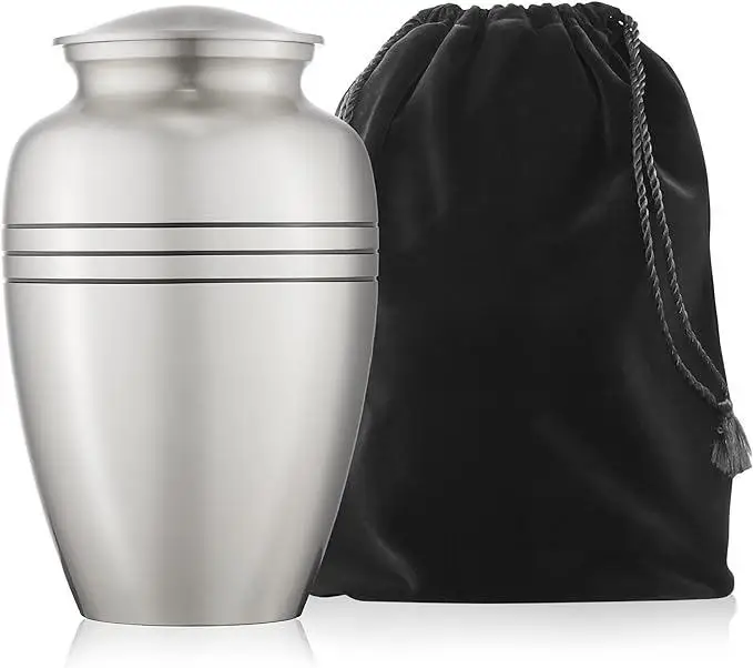 Wholesale Adult Cremation Memorial Urn for Human Ashes  Pewter with Black Stripe Brass Funeral Urn with Velvet Bag  customizable