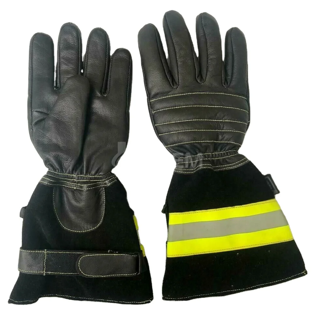 New Cowhide Firefighter Reflective Flames Retardant Protective Gloves Heat Insulation Wear-Resistant 40CM Long Rescue Work Glove