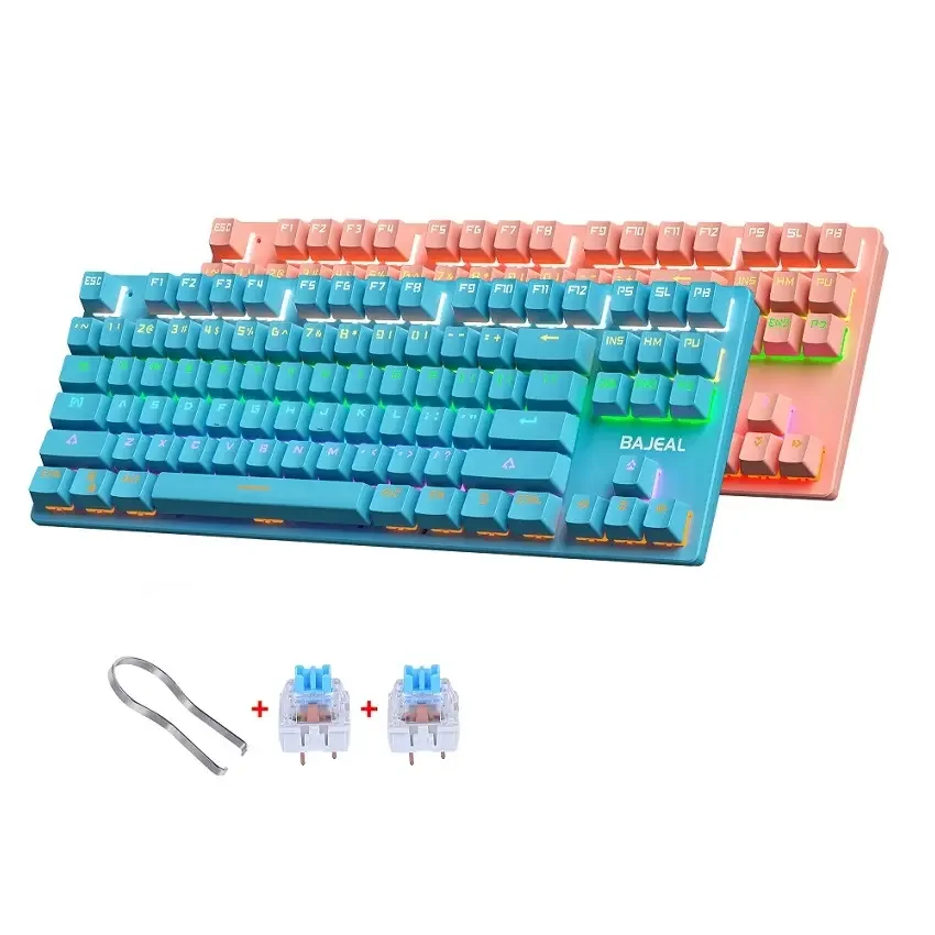 Bajeal K200 87keys Wired keyboard RGB backlight mechanical keyboard blue/pink Gaming Mechanical Keyboard