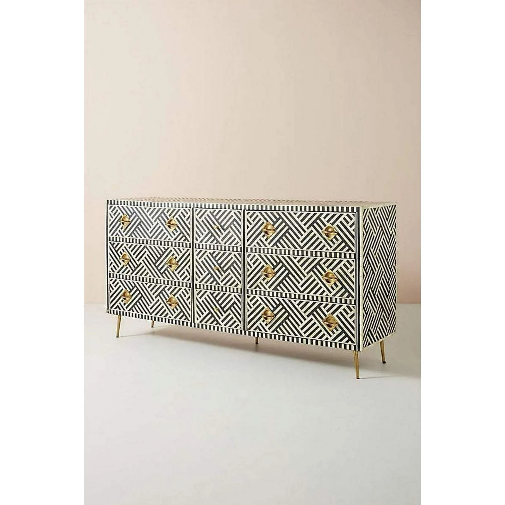 Beautifully Handcrafted Antique Bone Inlay Chest of 3 Drawers Bedroom Dresser Living Room Storage Vintage
