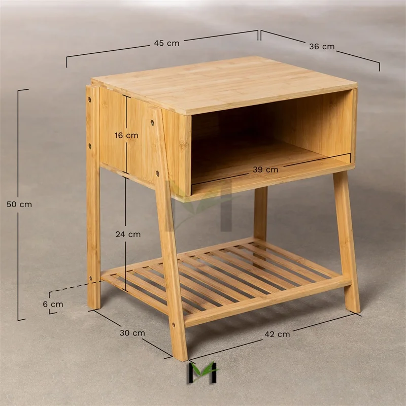 Bamboo Wood End Tables Nightstand, Bedside Tables for Living Room Record Player Stand