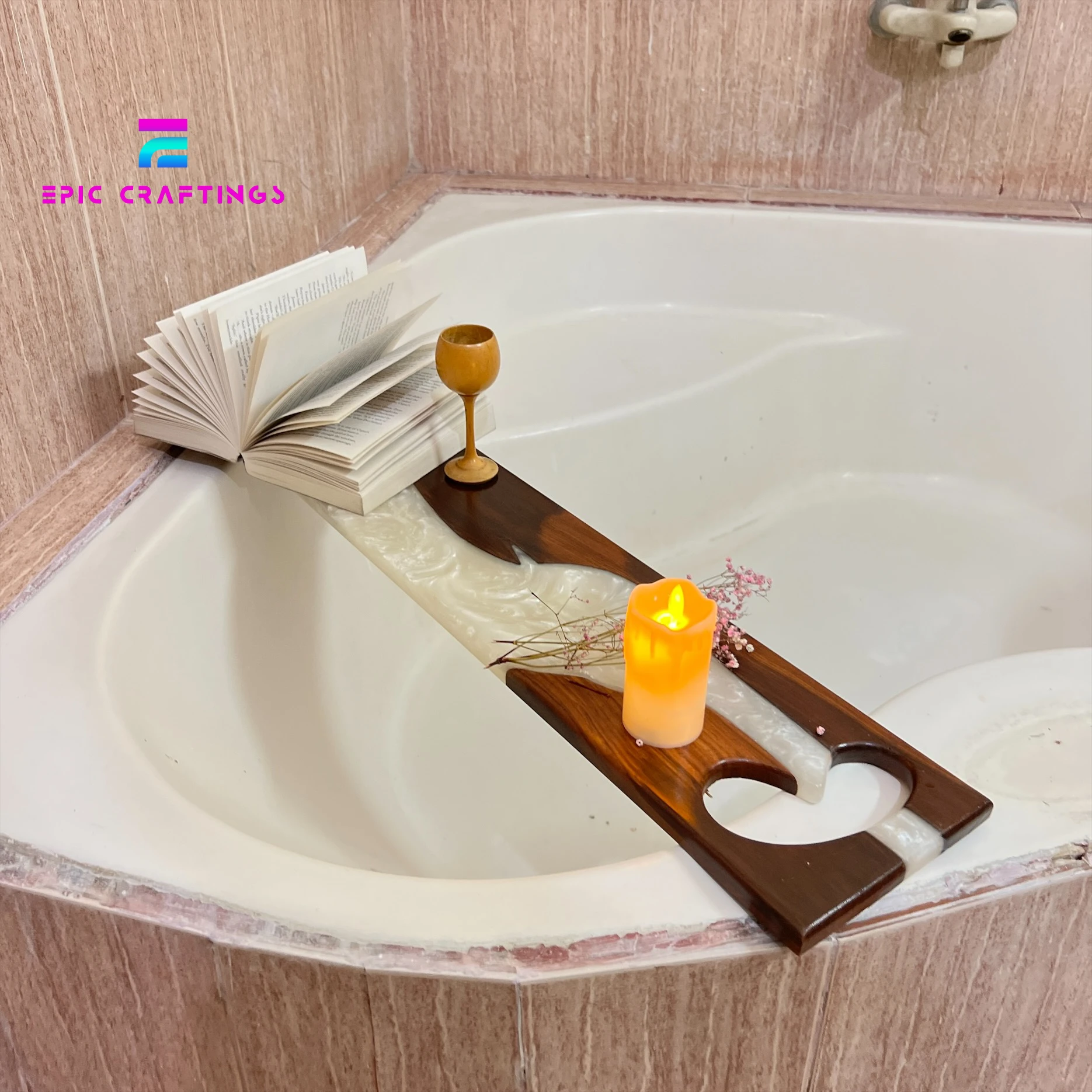 Handmade Relaxing Epoxy Resin Bath Caddy Tray Stylish Eco-friendly Bathroom tub tray Functional Decor Tub Tray