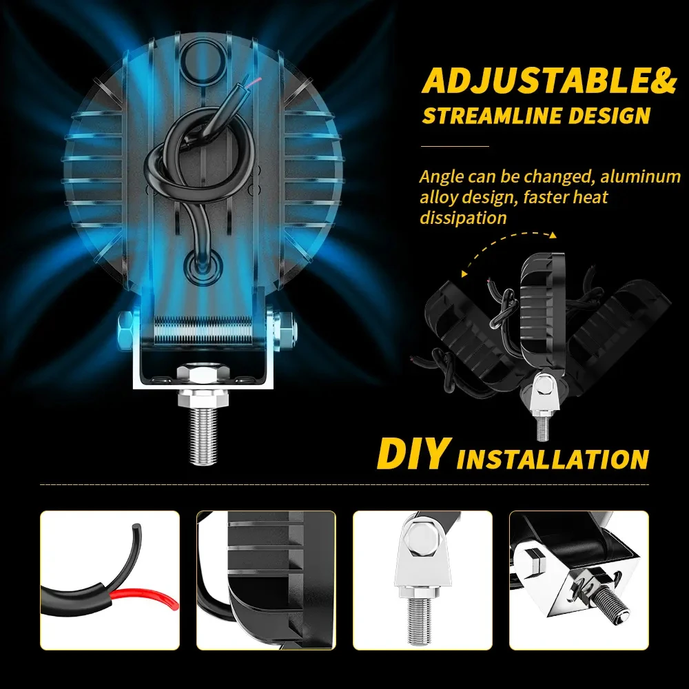 Auto Lighting System Round 4 Inch 19led Working Light 48w 6500k Headlights Truck Offroad 12v/24v Floodlight Car Driving Lights