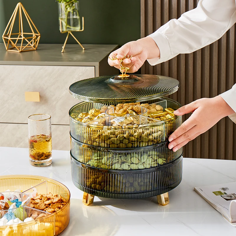 New Design PET Rotating Transparent Dried Fruit and Cookie Snack Tray for Living Room Christmas Tray