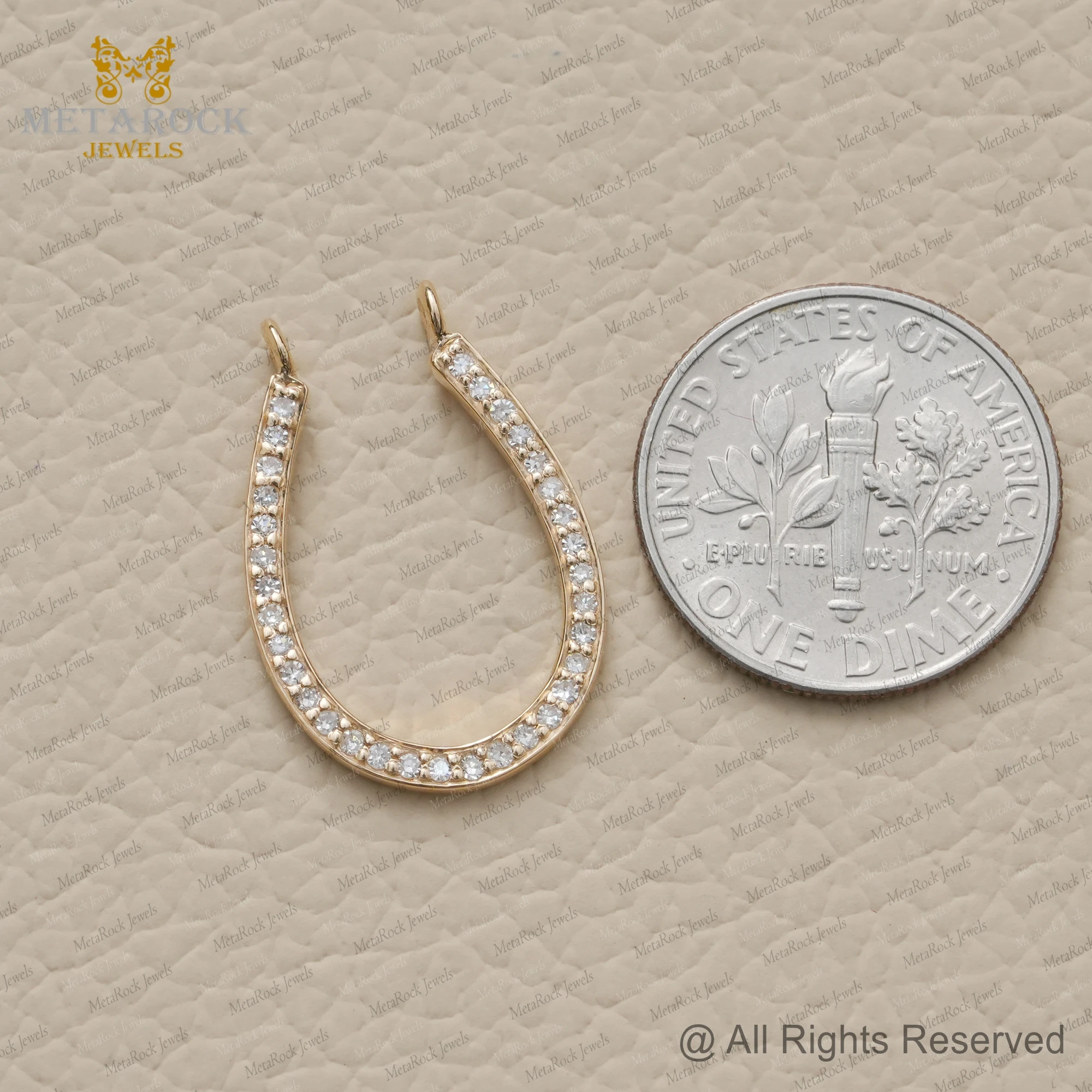 14k Yellow Gold Horseshoe Pave Diamond Pendants Jewelry