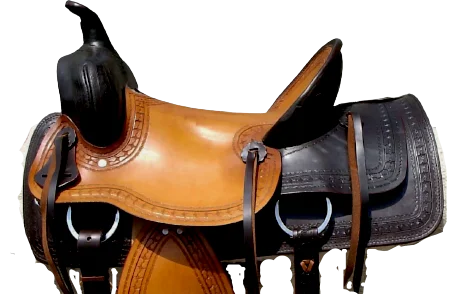 Top Quality Genuine leather  Two Tone colour western saddle with hot seat hand tolled carving rawhide strap