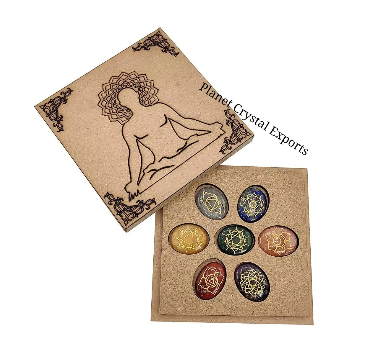 Seven Chakra Oval Set With Laser Engraved Box | Wholesale Natural Chakra Stone Set,  Crystal Crafts,