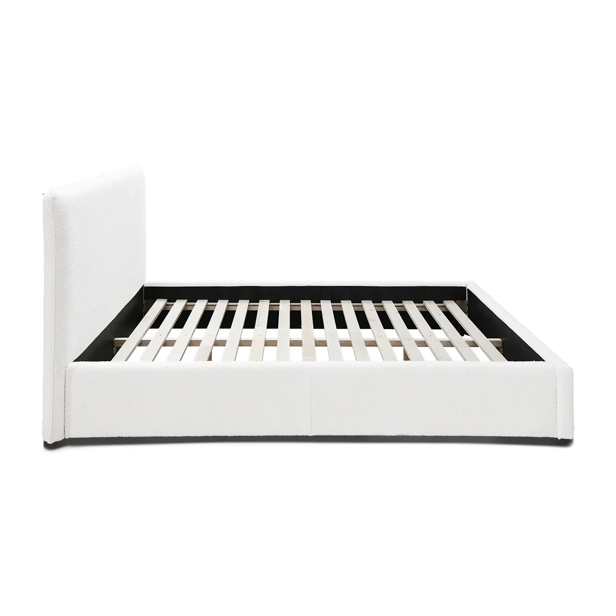 Sturdy MDF Frame Foam Padded Fully Upholstered Boucle Fabric Bed Bedroom Furniture Box Spring Bed Queen Bed Frame