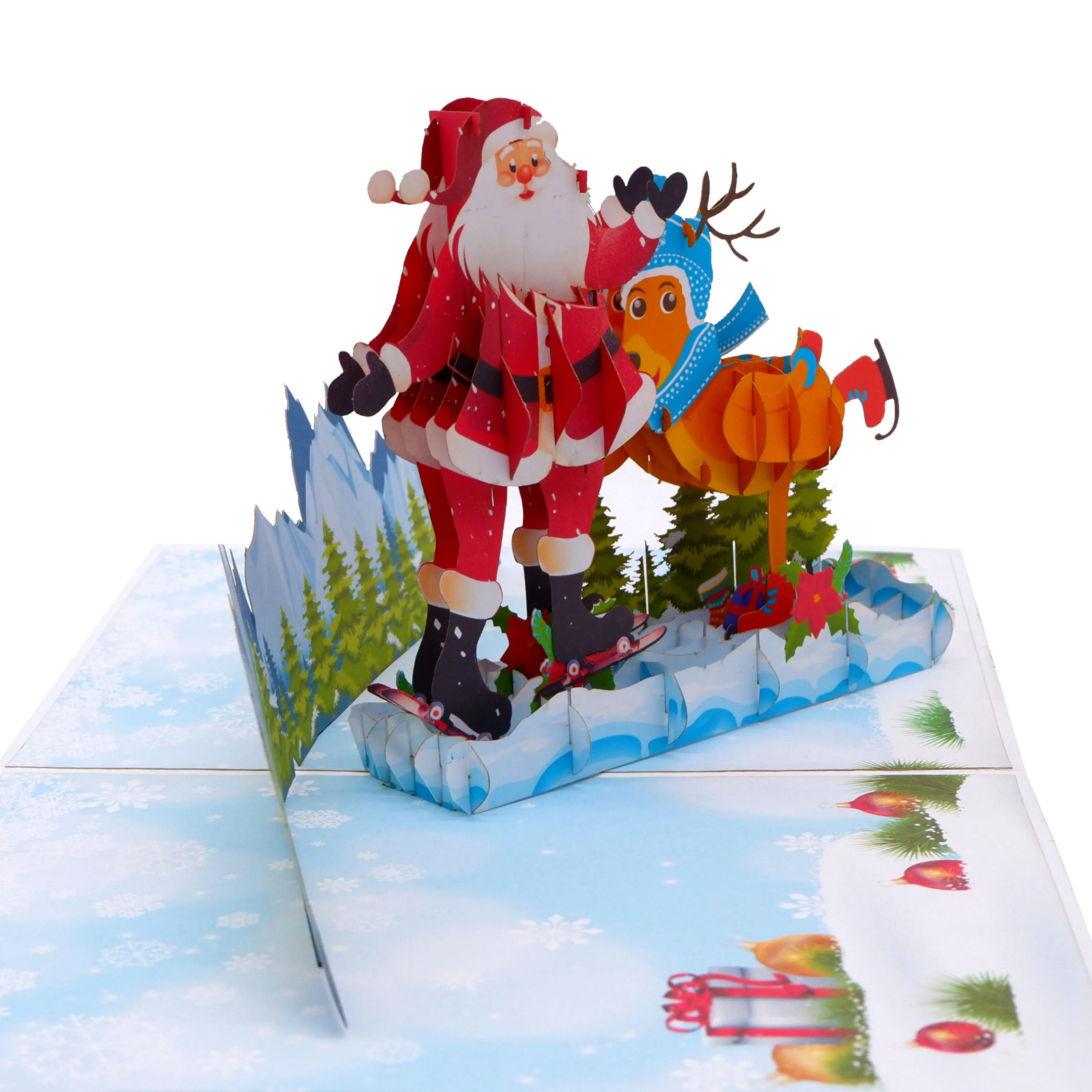 Skiing Santa Reindeer Pop Up Card 3D Best Seller Handicraft Paper Crafts From Vietnam Gifts & Crafts Top Trending Custom Design