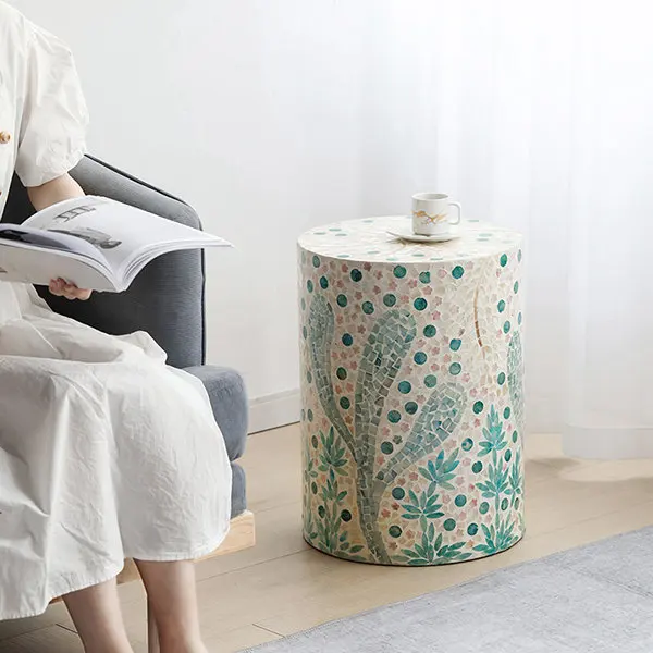 High Quality Luxury White Ariel Capiz Side Table Modern Design with Mother Pearl Inlay Living Room Coffee Table Set Made Vietnam