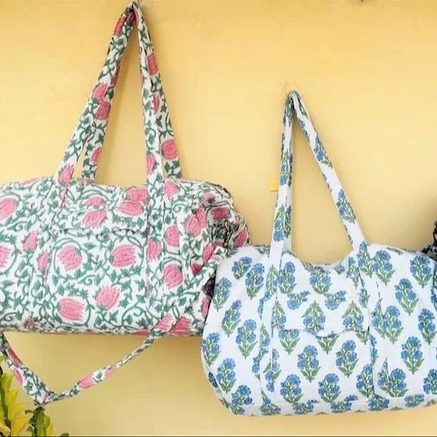 Women Cotton Vintage Large Quilted Duffle Bags Holiday Gifts Floral Overnight Unique Boho Travel Bag