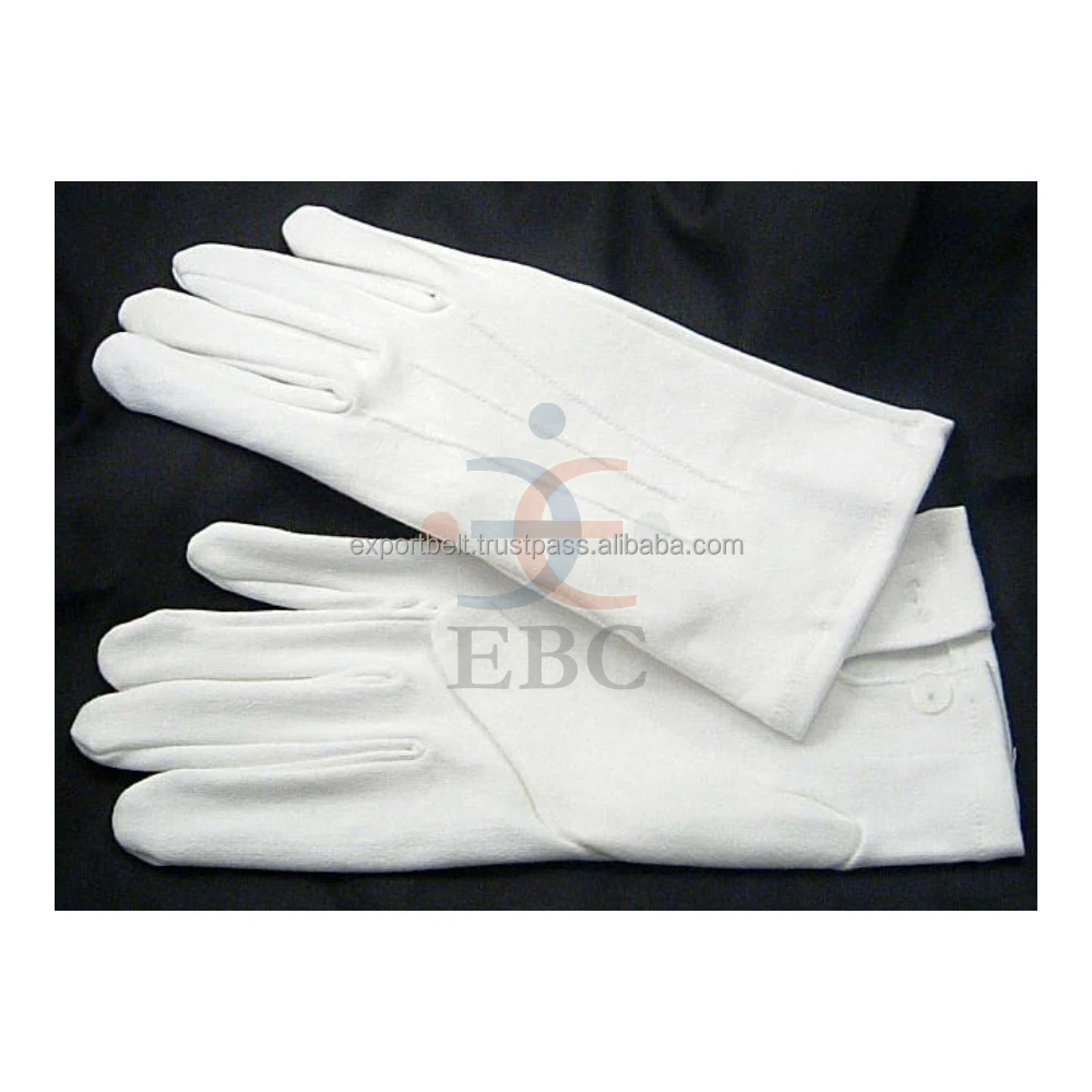 Showcase Marching Band Gloves Full Finger Free Size Daily Life Logo Patch Ceremonial Inspection Parade Gloves 100% Cotton White