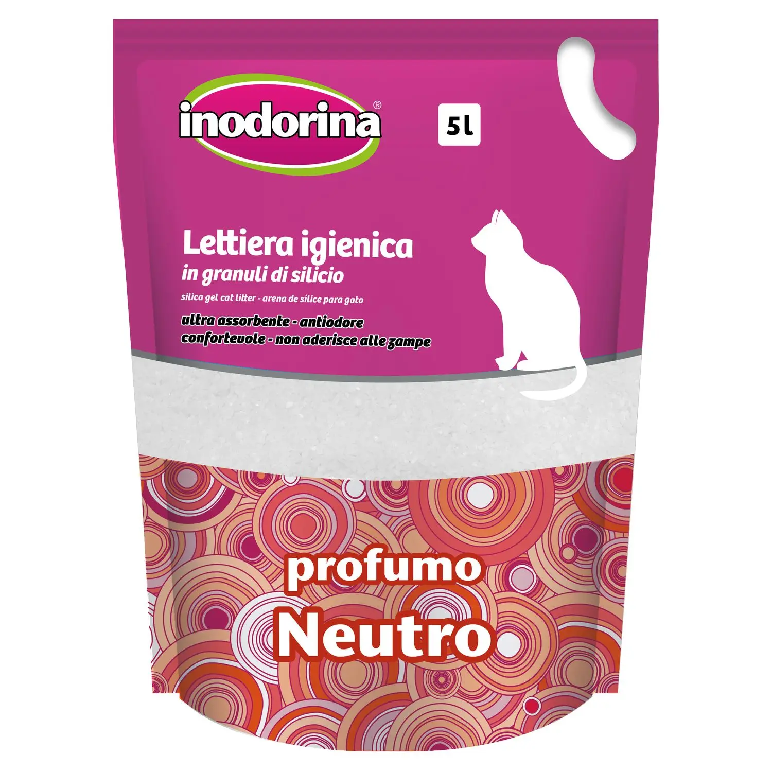Top Quality Inodorina Silica Gel Cat Litter Neutral 5L - Absorbs More Than 3X Its Weight - Ideal For Easy Cleanup