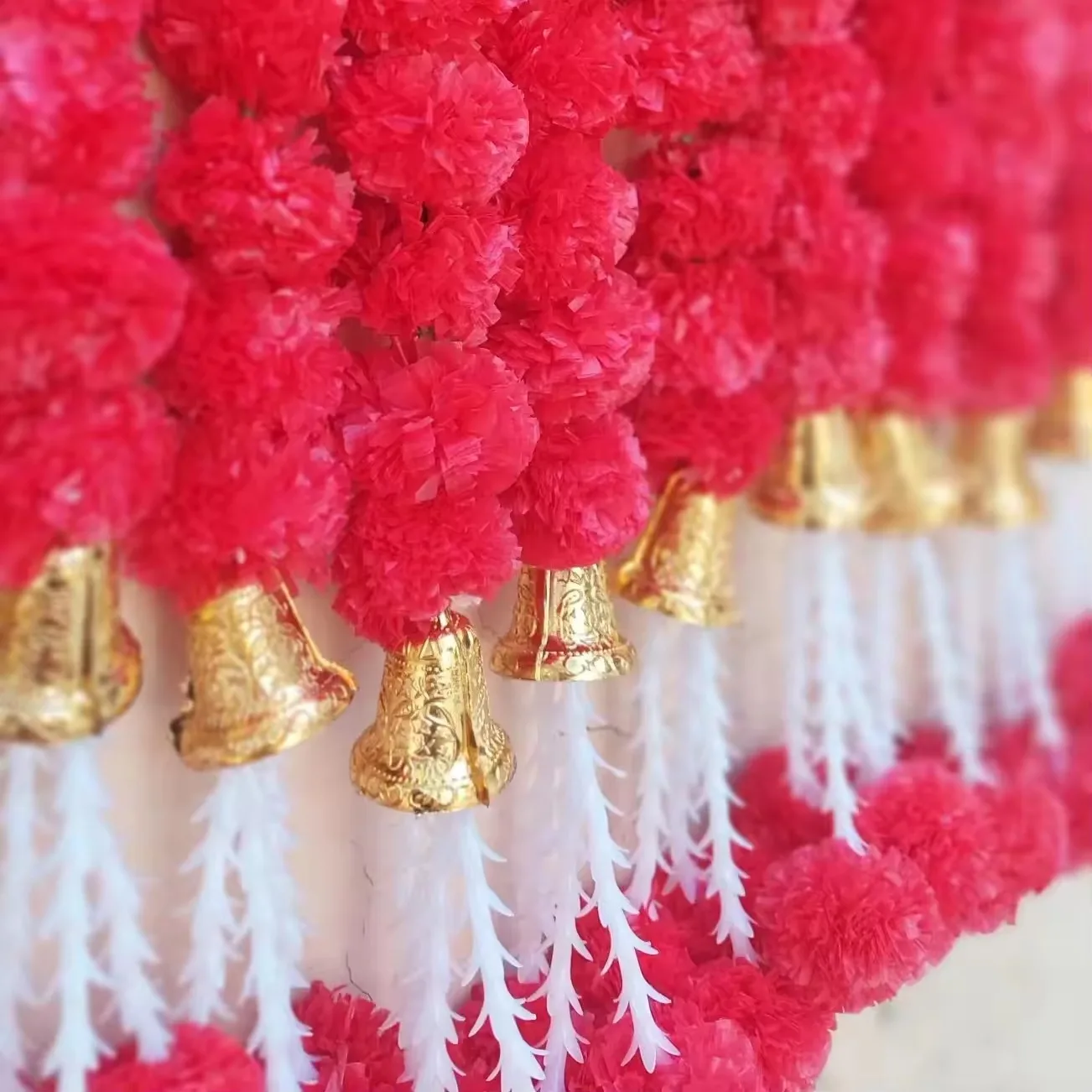 Artificial Marigold Garlands with Bells & Rajnigandha BunchFor Indian Wedding, Diwali , Christmas Decoration
