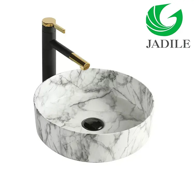 Lavabo New Design Hotel Round Washbasin Countertop White Marble Bathroom Sink Hand Wash Art Basin