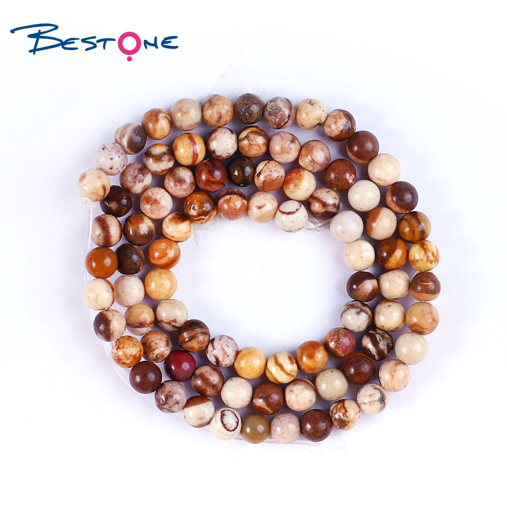 Bestone 4mm 8mm 10mm Brown Zebra Jasper Smooth Round Gemstone Beads With Holes for Jewelry Making