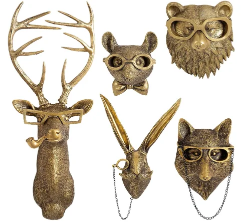 Cast Metal Wall Mounted Animal Head Home Decorative Animal Heads Wall Decor Faux Deer Head Animal Sculptures Wall Decor