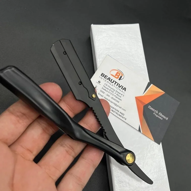 Best selling Wholesale Plastic Handle Sustainable Barber Shaving Razors Straight Cut Throat Shavette Rasoi Folding Knife