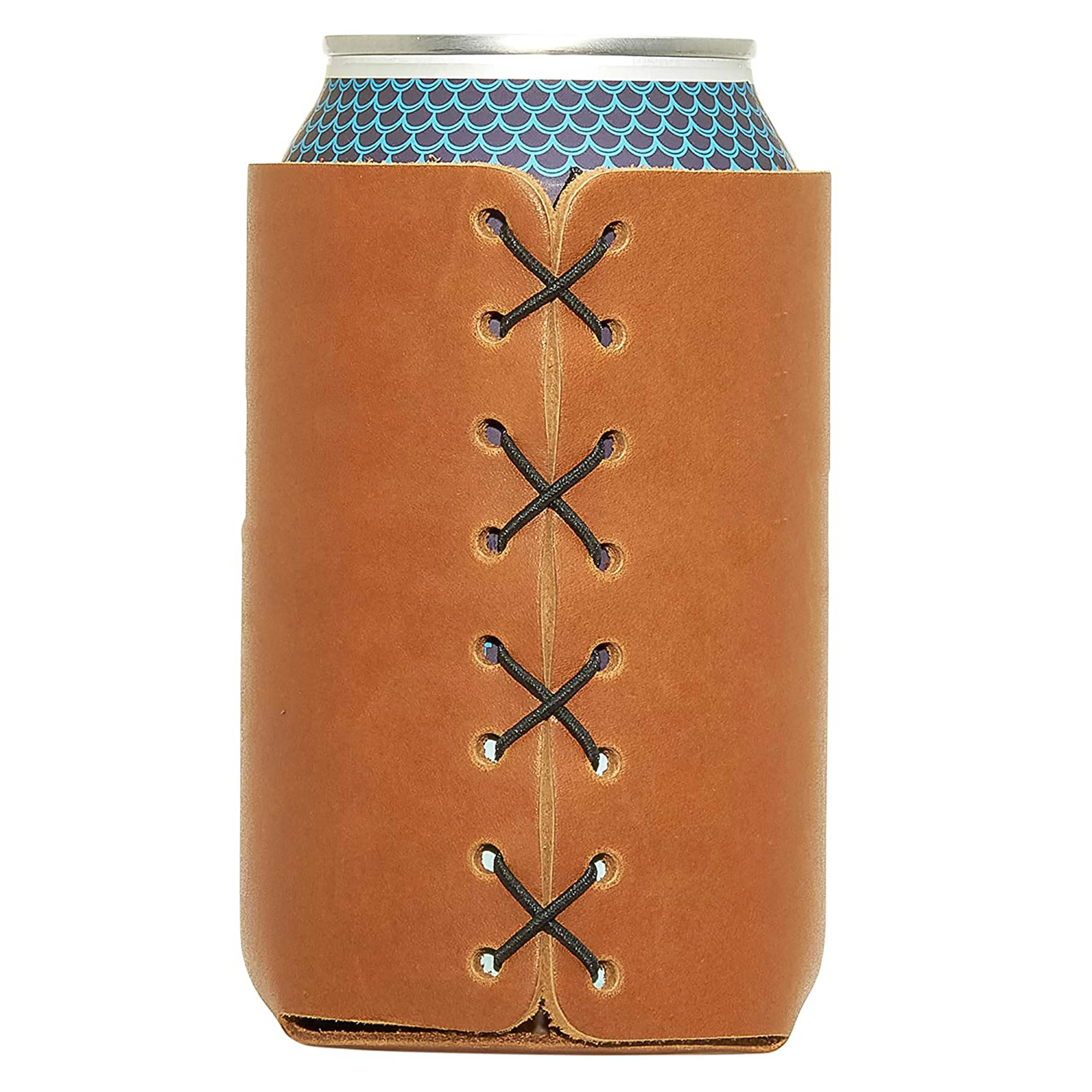 OEM Factory Made Rich Grain Leather Personalized Leather Can Hugger/Holder Fits 12 to 16 Ounce Cans