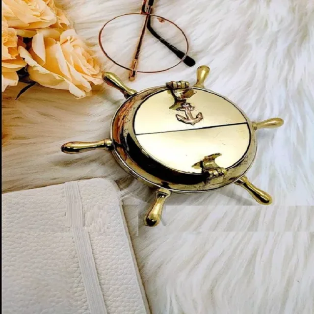 Brass Antique Nautical Wheel Design  Brass Metal Ashtray With Cigarette Storage