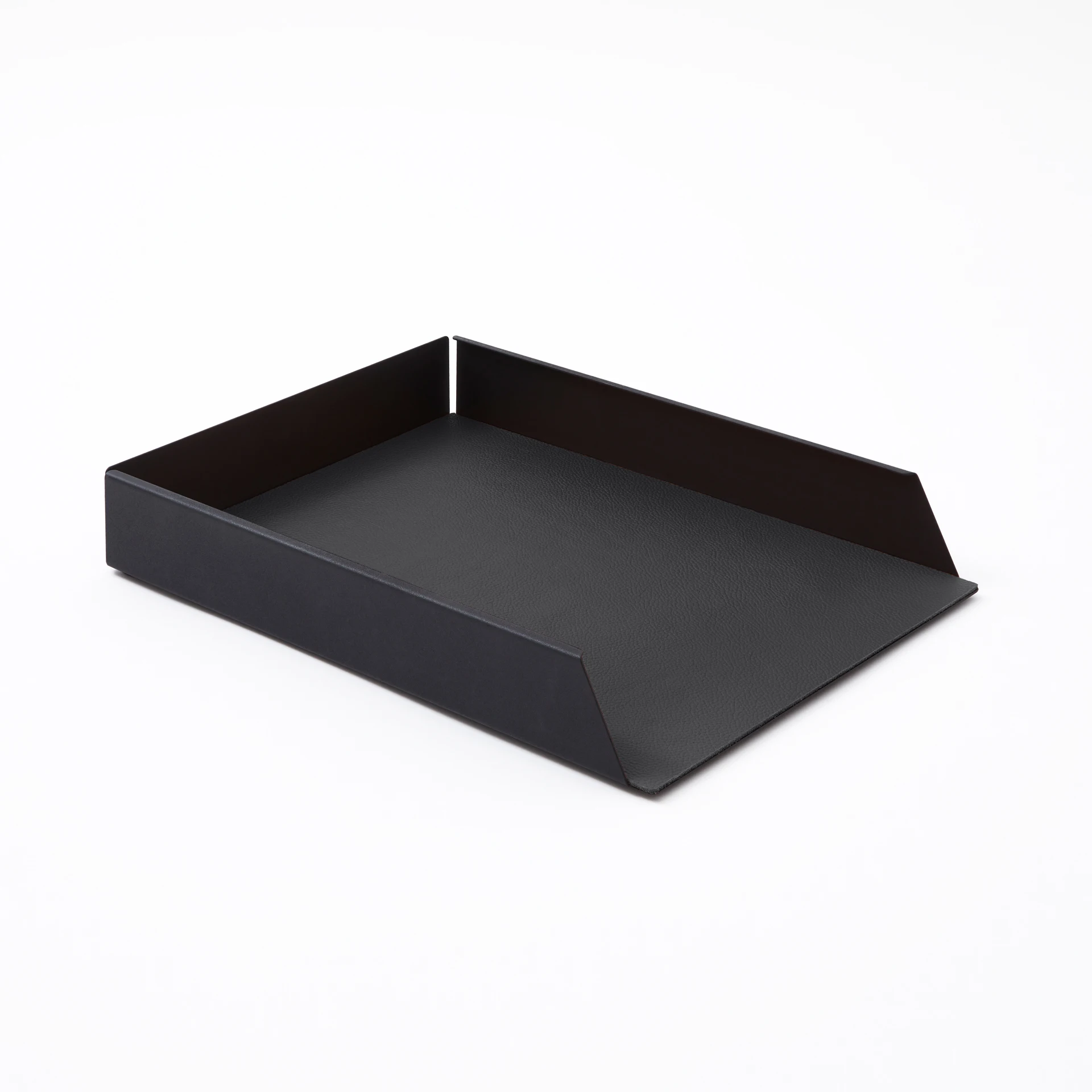 Stackable File Tray Black Steel Structure and Real Leather Black cm 32x24 H5 Made in Italy