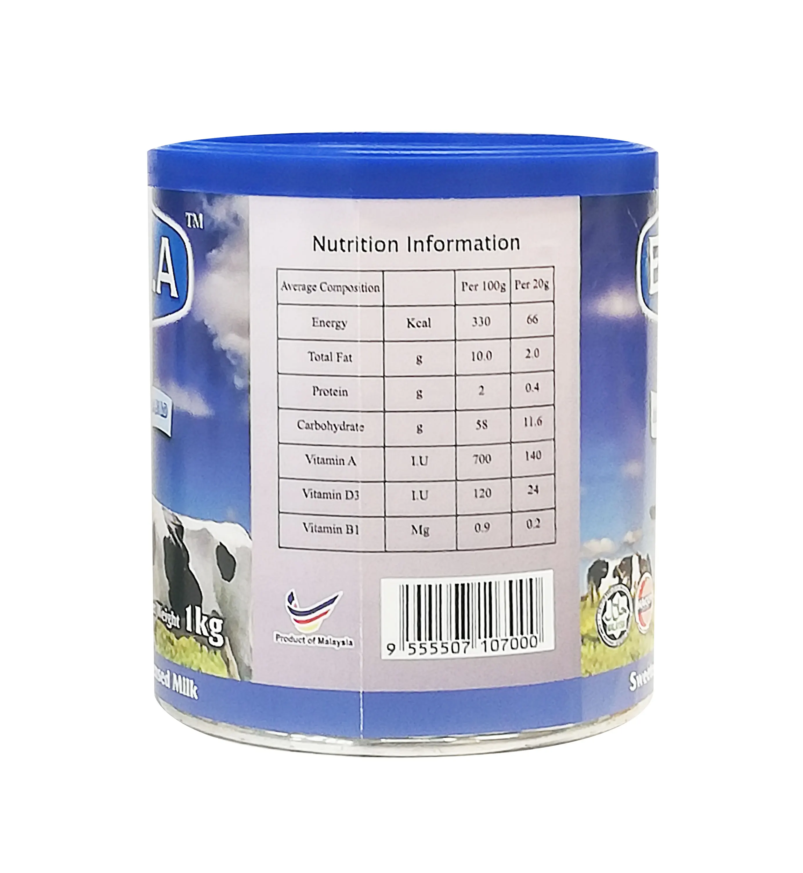 High Concentrate Malaysia 1kg Weight Condensed Milk Light Creamy Homogeneous Yellow Creamer Halal Certified Box Packaging