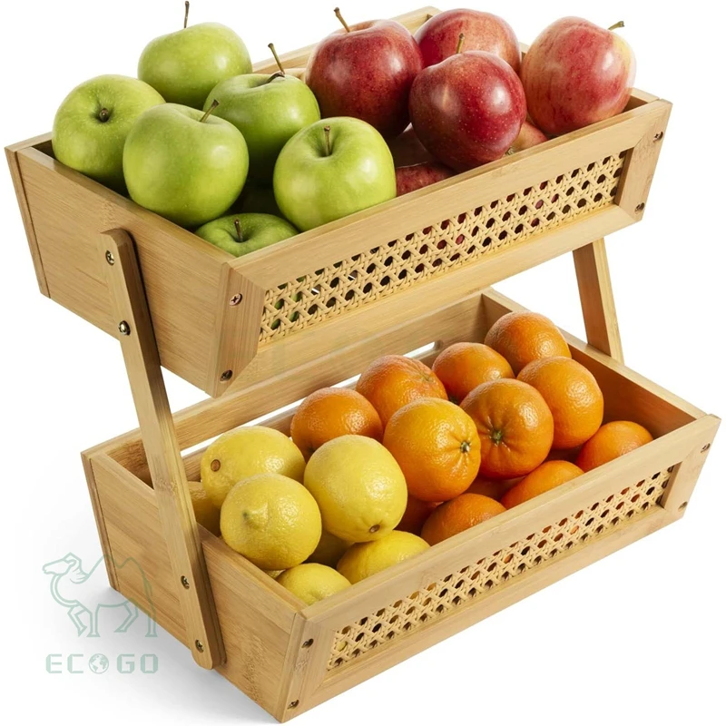 Natural Bamboo Custom Fruit Bowl Basket Food and Vegetables Holder Fruit Basket Drainer Rack Storage Fruit Basket