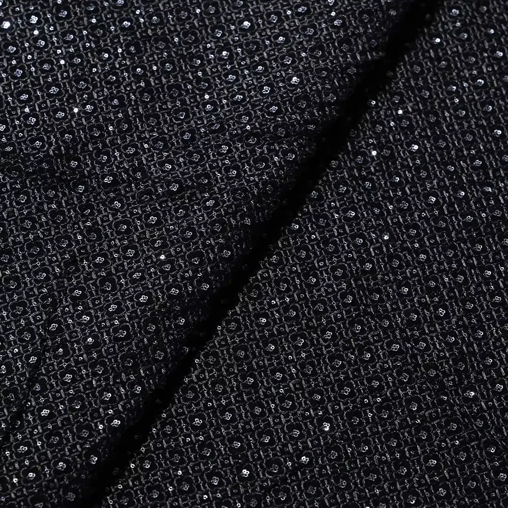 Elegant Sequin Embroidery Velvet Fabric Ideal for Fashion Designers Creating Stunning Gowns and Unique Interior Accents