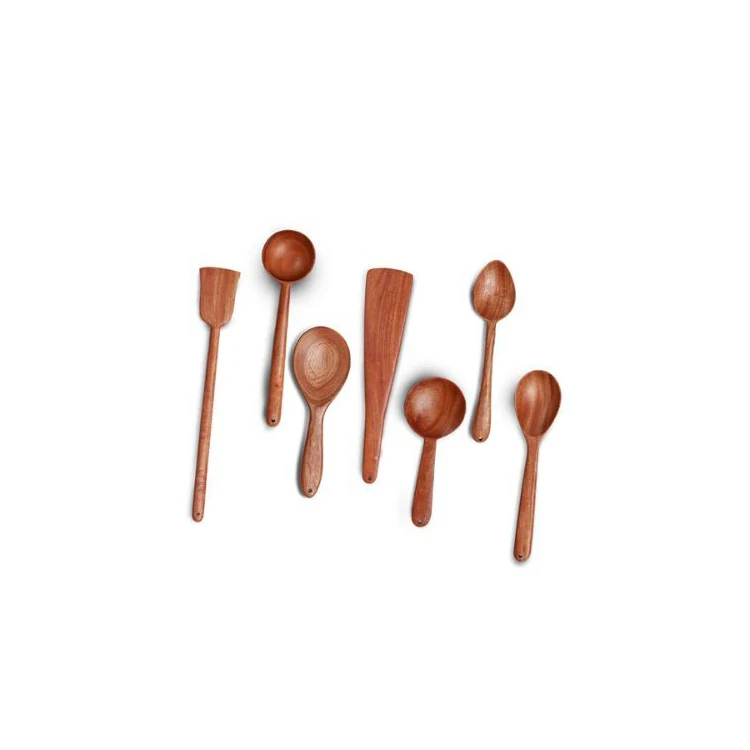 Wholesale Set of Handmade Natural Acacia Wood Kitchen Utensils Eco-Friendly Non-Stick Cooking Spoons and Tongues