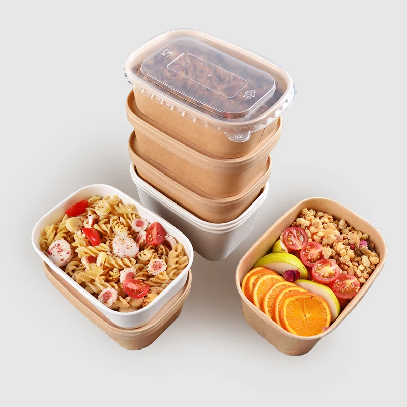 SenAng01 Carry Out box Kraft Paper eco friendly to go Containers for Food Snack kraft paper rectangle Square Paper bowl