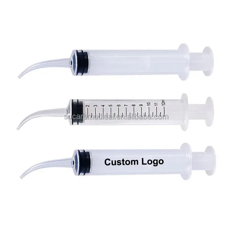 Disposable Dental Impression and Irrigation Purpose Plastic Curved Tip 12cc Dental Utility Syringe
