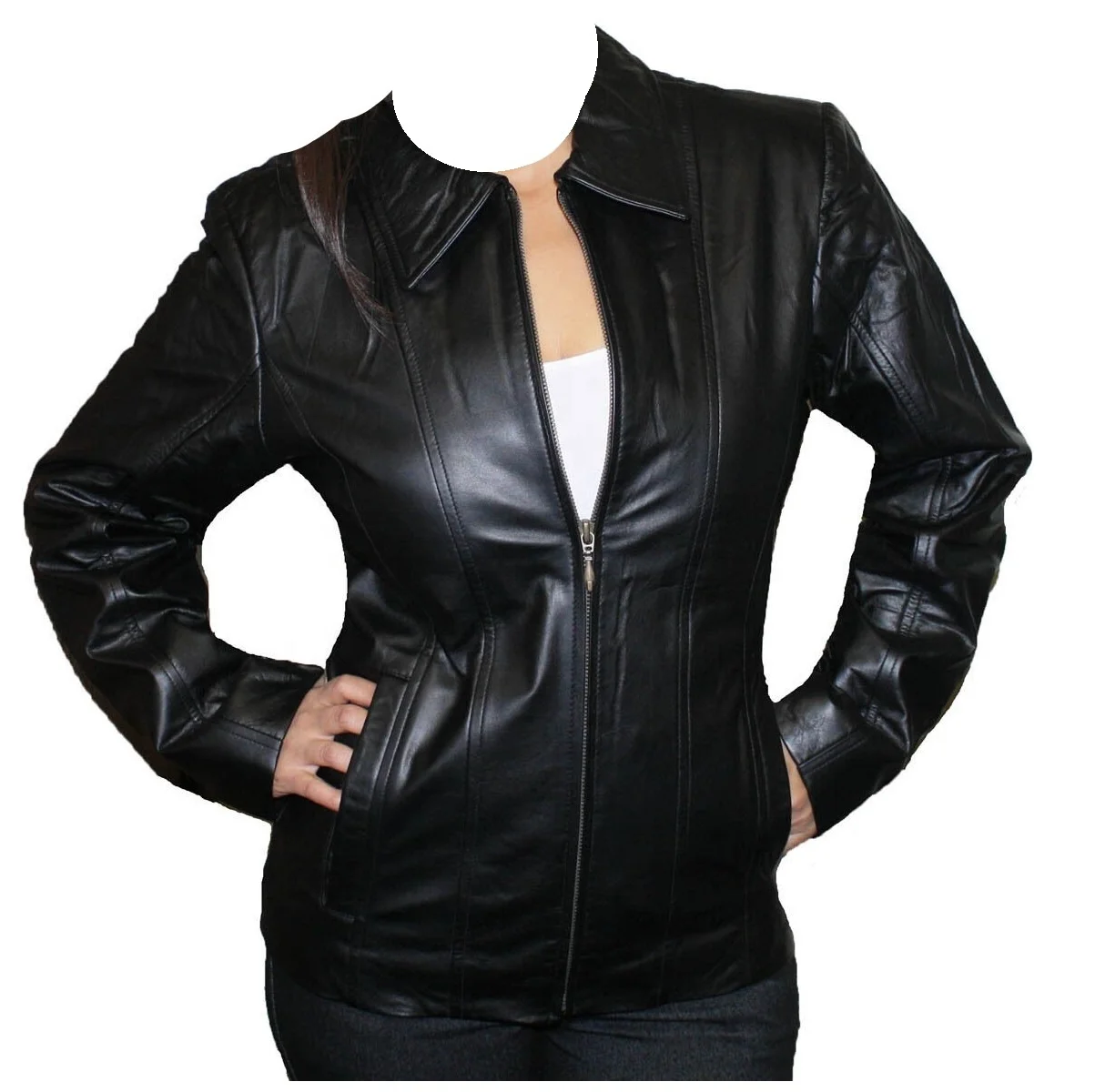 Wholesale Fashion Leather Jackets Slim Fit Cheap Leather Coat for Women with Custom Design Logo Color Size