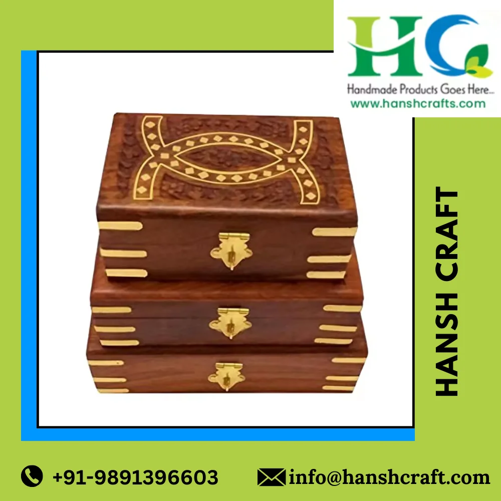 Hot Sell 2024 Wooden Jewelry Gift Box with Hand Carved Traditional Designed Wooden Box For Sale By Indian Exporters