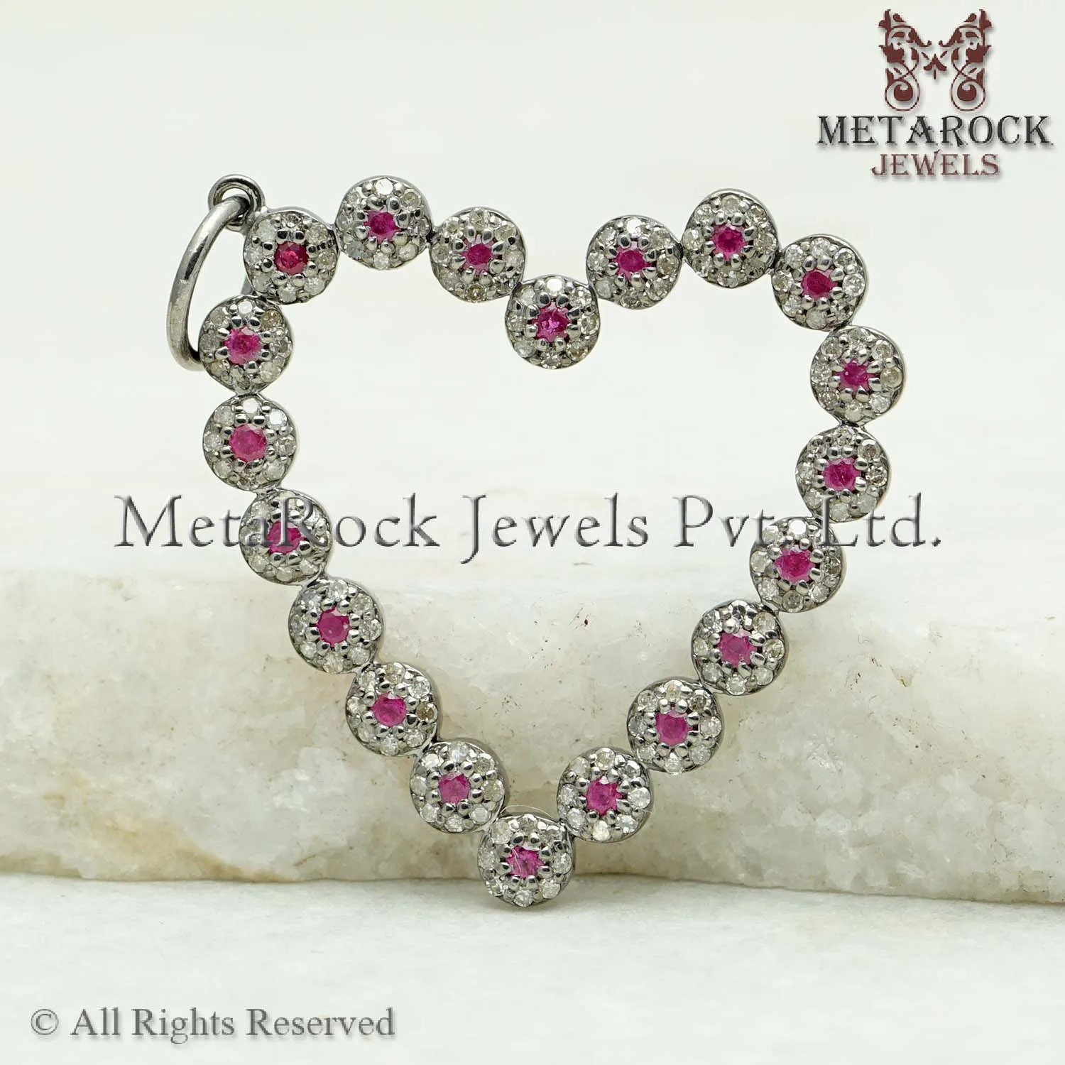 Solid 925 Silver Handmade Ruby Gemstone Heart Pendant Gift For Her DIamond Heart Love Pendant 30X35 MM