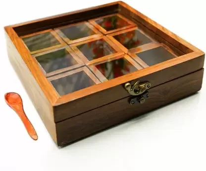 Best Quality Wooden Spice Box Containers With Spoon in Wood - Wooden Spice Box Set for Kitchen Hotel Restaurant Direct Factory