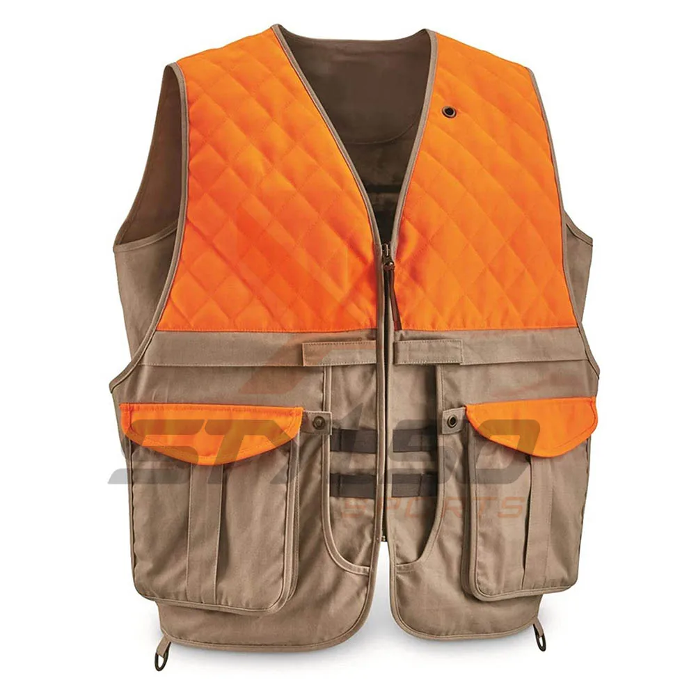 High Quality Cotton Men Upland Vest Shell Pockets Sip Closure Hunting Upland Vest