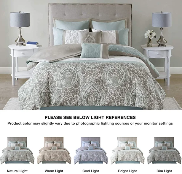 MnTYaE Quilted Comforter Set all Season Down Alternative Warm Bedding Matching Shams Bedskirt Decorative 7pcs comforter sets