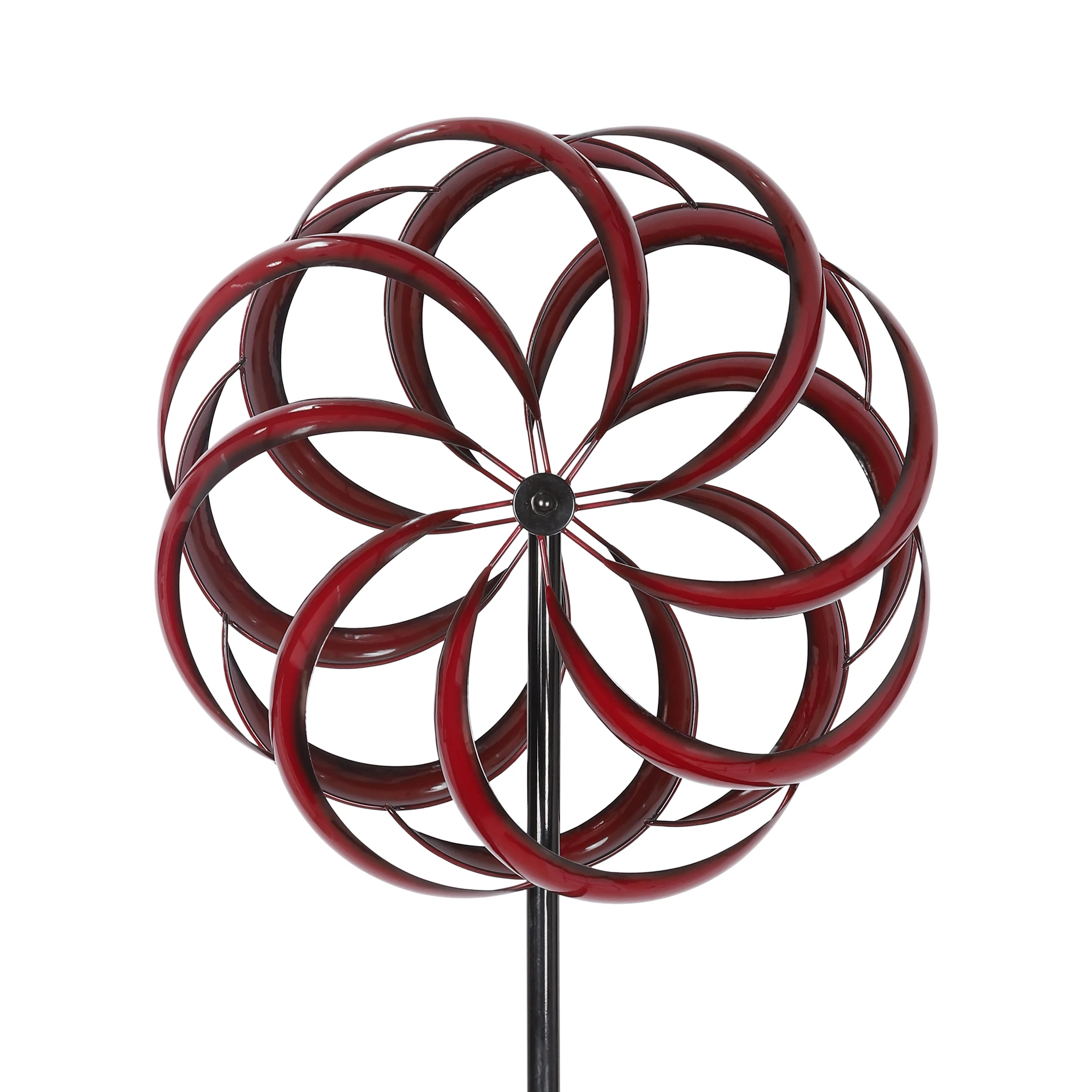 360 Degrees Red Blade Outdoor Windmill Metal Yard Art Spinners Metal Kinetic Wind Spinner