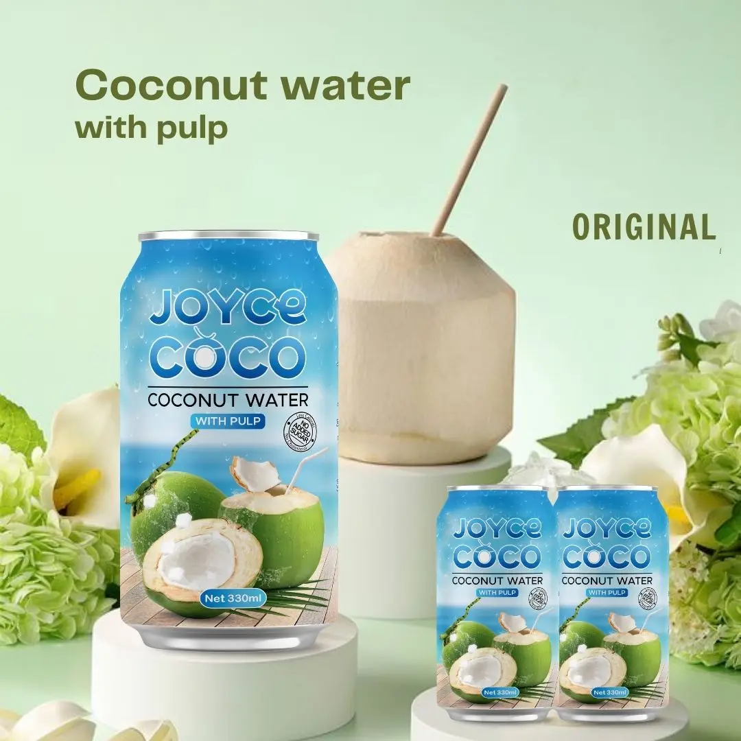 COCO JOYCE 330ml Can (Tinned) Coconut Water Original Puree No Sugar Preservative Free Sample from Vietnam PrivateLabel Supplier