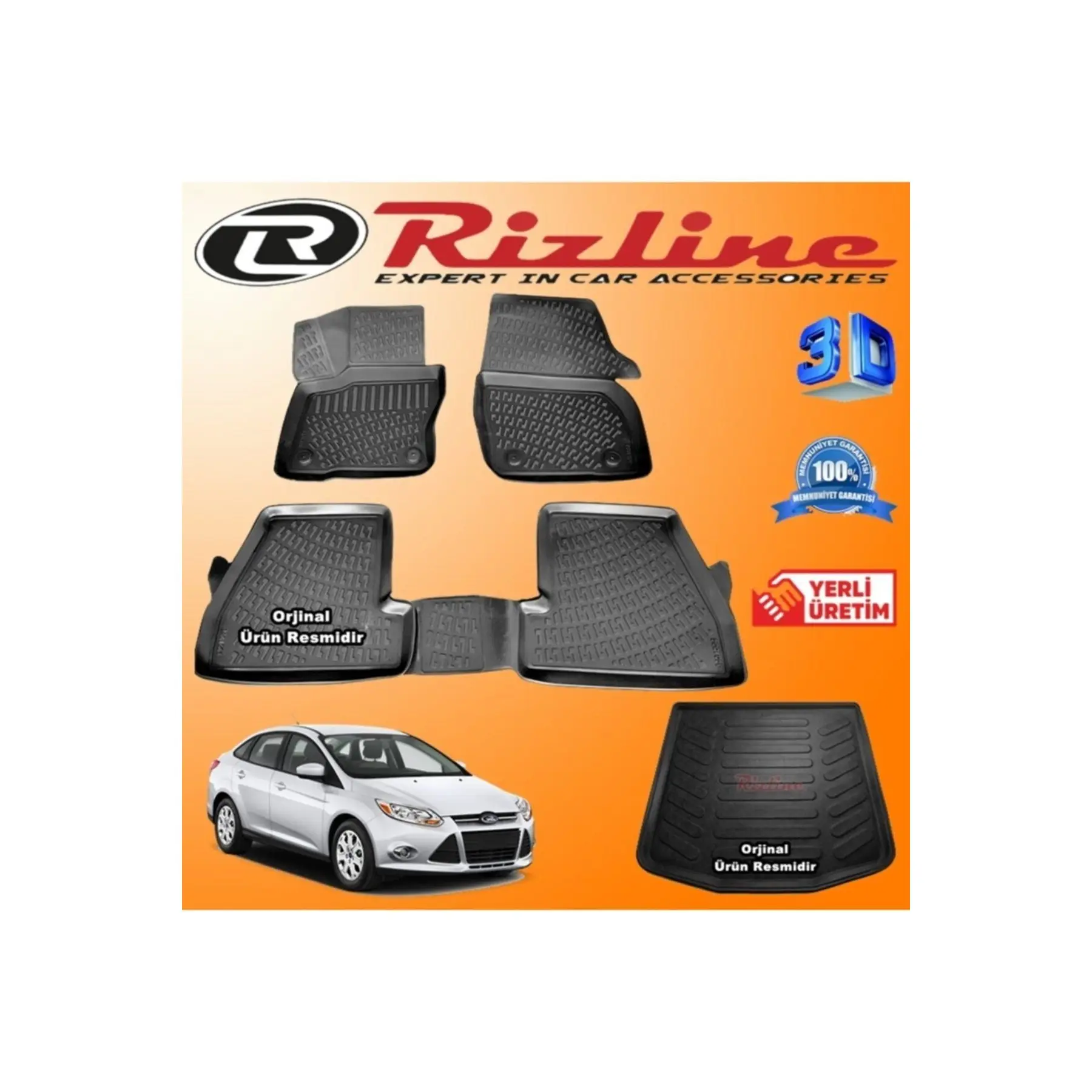 Ford Focus 3 3D коврик + багажник бассейн седан 2011-2015 черный набор