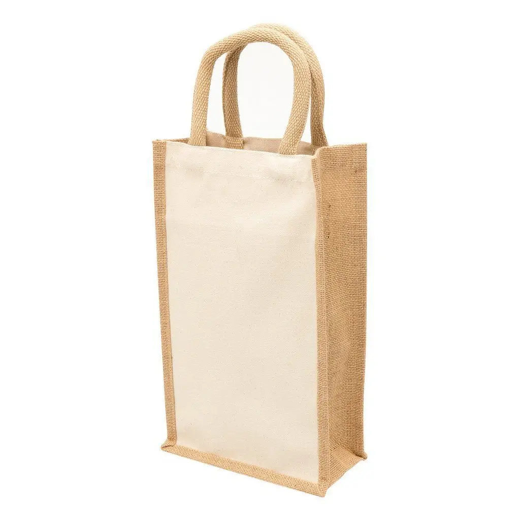 Eco-Friendly Reusable Jute Wine Tote Bags with Custom Logo Screen Printing and Cotton Handle for Gifts in India