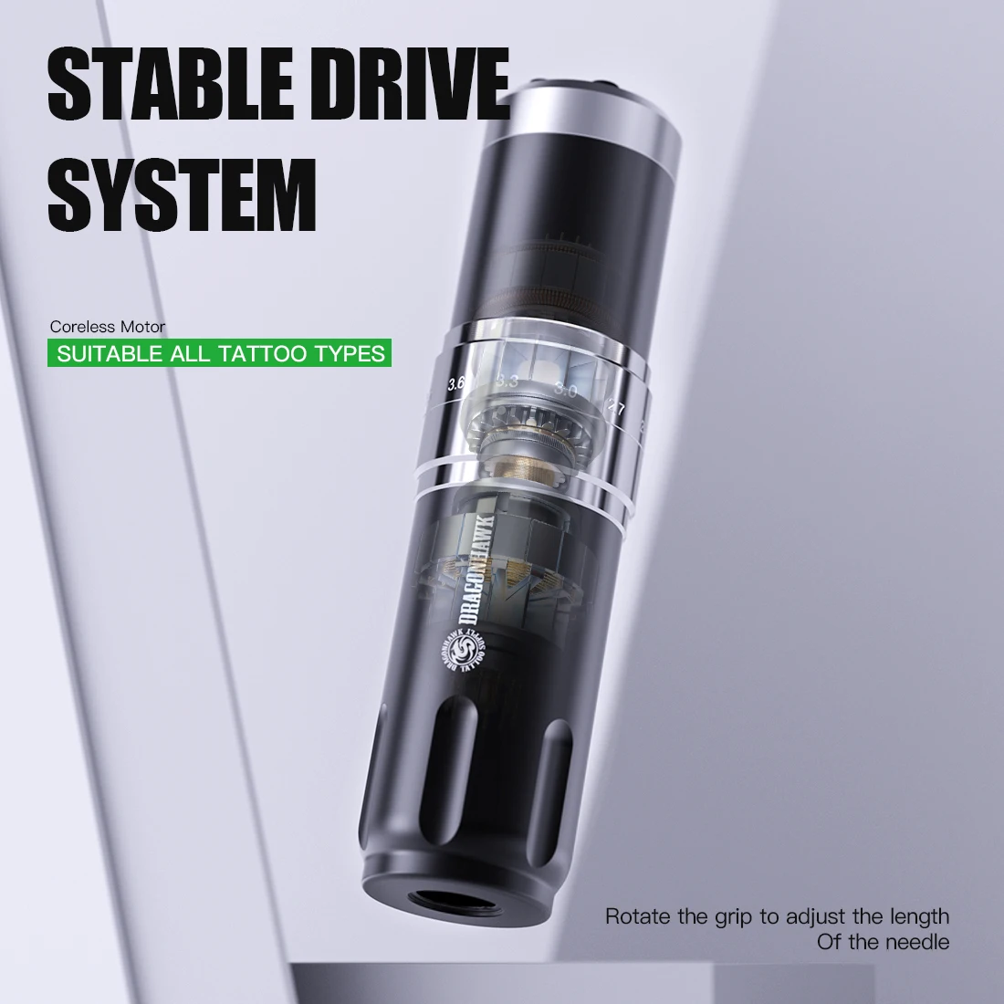 Dragonhawk Fold PRO 3 Wireless Tattoo Machine Double Battery Pen 7 Strokes