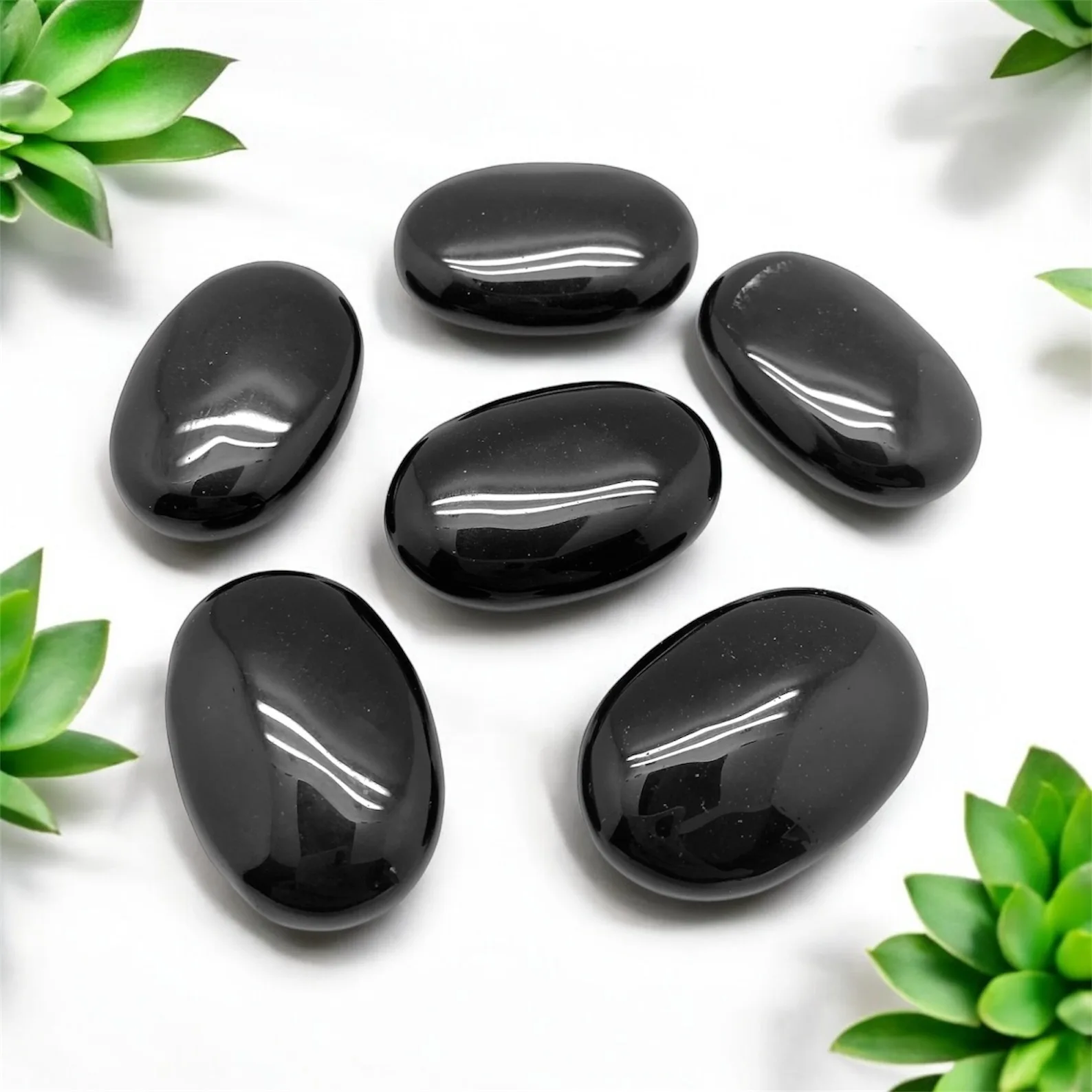 A++ Quality Black Obsidian Palm Stone Polished Crystal Agate for Healing Meditation and Feng Shui Carved in Chakra Style