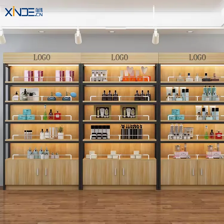 XINDE New Design Supermarket Wholesale Retail Store Shelf Steel And Wood Shop Display Rack