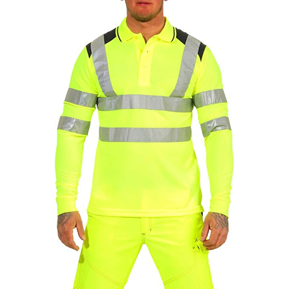 Hi Viz Vis T-shirt Long Sleeve High Visibility Reflective Workwear Outdoor Sports Summer Breathable Work Shirt
