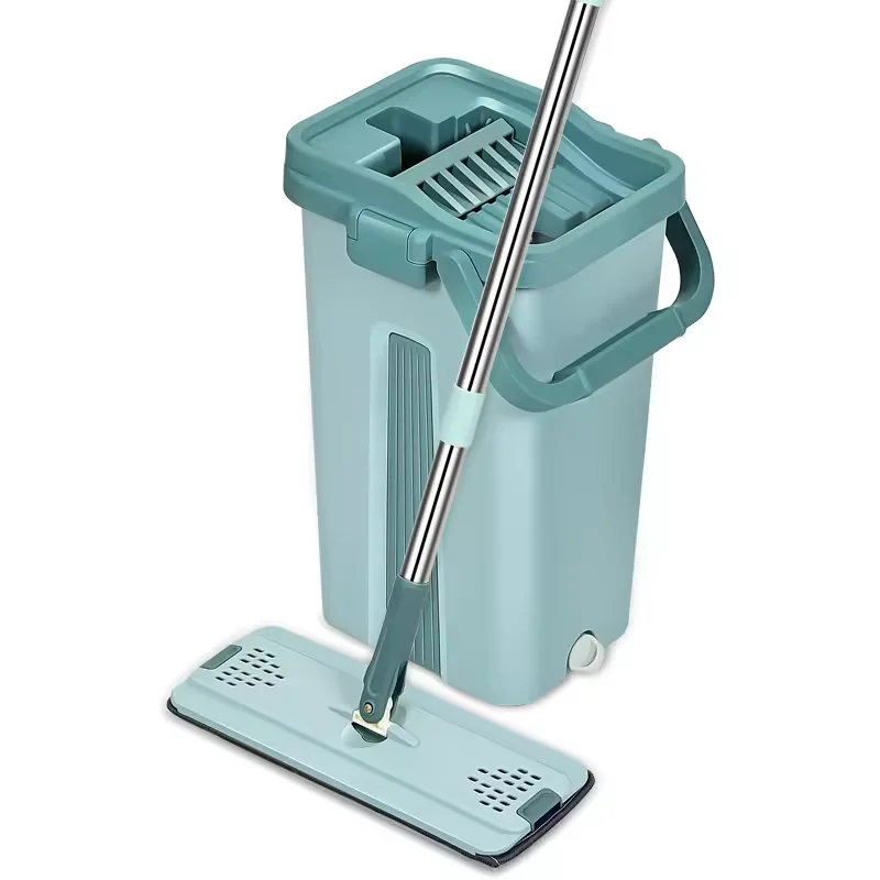 Self-Cleaning Flat Mop with Bucket Microfiber Pad & Squeegee Convenient Hand-Free Floor Cleaning Mops